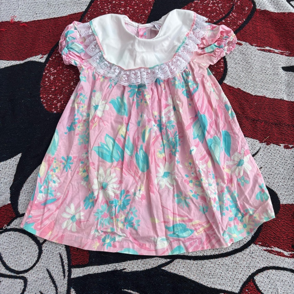 VINTAGE ROANNA PINK FLORAL PRINT LACE COLLAR DRESS SIZE 6